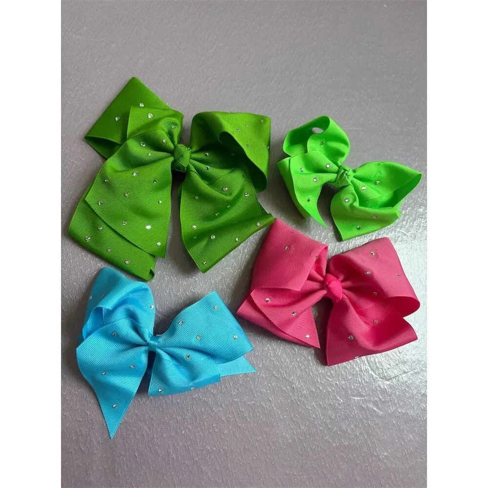 Multicolor Grosgrain Ribbon Hair Bows with Swarovski crystals 4 piece Bundle‎